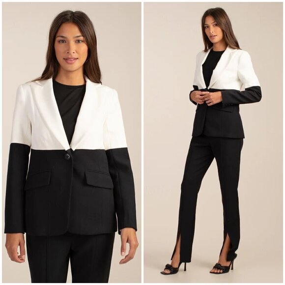 💕TRINA TURK💕 Mira Jacket ~ Luxe Drape Winter White/Black 10 NWT - Picture 1 of 14